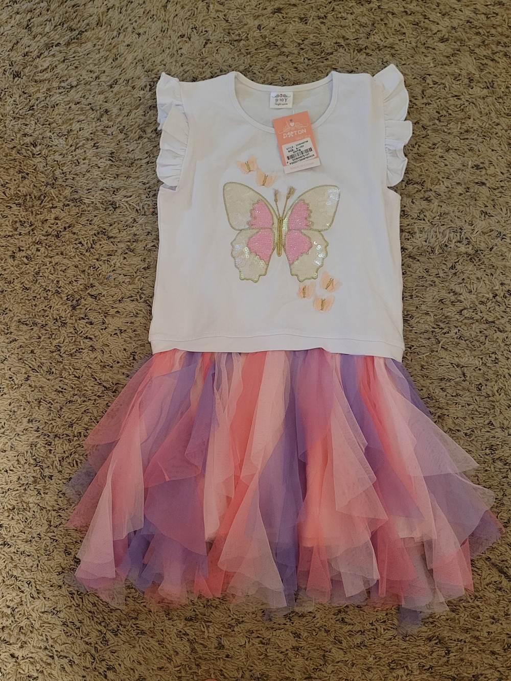Amazon White Top with Pink and Purple Tulle Skirt Butterfly Dress
